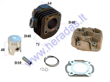 CYLINDER FOR SCOOTER D40 50cc PIN 10 WITH CYLINDER HEAD, Benzer 2T, Keeway, Kingway Longjia, Romet 2T