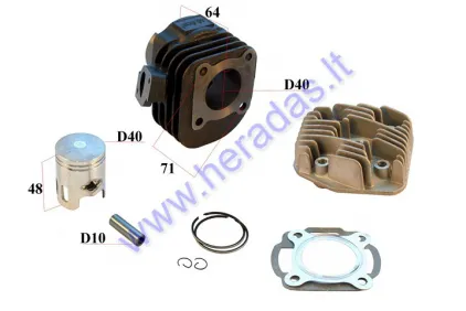 CYLINDER FOR SCOOTER D40 50cc PIN 10 WITH CYLINDER HEAD, Benzer 2T, Keeway, Kingway Longjia, Romet 2T