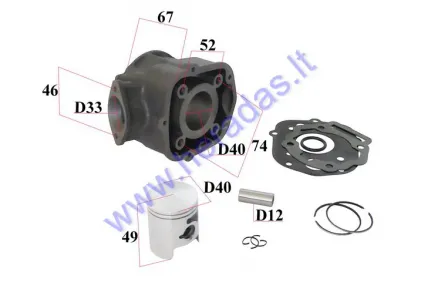 Cilindras stūmoklis motoroleriui D40 50cc PIN12 Derbi Senda 2006- Aprilia RX, DERBI GP1,GPR