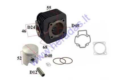 CYLINDER PISTON FOR SCOOTER D40 AC 50CC PIN12 Piaggio ZIP, Sfera,Free,Typhoon,Storm. Aprilia , Derbi, Gilera, Vespa