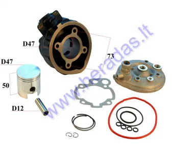 CYLINDER FOR SCOOTER WITH CYLINDER HEAD D47 70cc AM6  Yamaha DT,Tzr, Rieju RR,RRX,Tango,Mrt, MRX, Aprilia. Minarelli LC