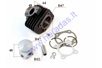 Cilindras stūmoklis motoroleriui D47 80cc Minarelli Horizontal 1PE40, CPI,Keeway PIN12