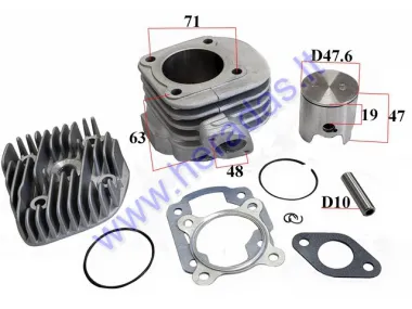 CYLINDER PISTON SET FOR SCOOTER D47 70cc Minarelli Horizontal PIN 10 2T 1PE40  Yamaha Neos/Jog WITH CYLINDER HEAD Nicasil