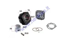 CYLINDER PISTON SET FOR SCOOTER D47 70cc Minarelli Horizontal PIN 10 2T 1PE40  Yamaha Neos/Jog WITH CYLINDER HEAD