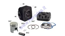 CYLINDER PISTON FOR SCOOTER D47 AC 70cc PIN12  Piaggio ZIP, Sfera,Free,Typhoon,Storm. Aprilia , Derbi, Gilera, Vespa WITH HEAD