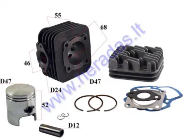 CYLINDER PISTON FOR SCOOTER D47 AC 70cc PIN12  Piaggio ZIP, Sfera,Free,Typhoon,Storm. Aprilia , Derbi, Gilera, Vespa WITH HEAD