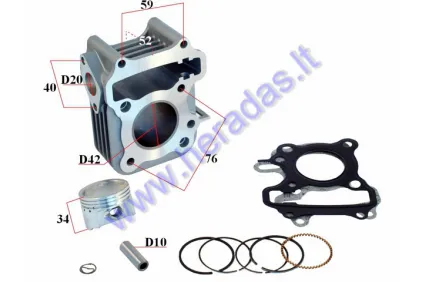 Cilindras stūmoklis motoroleriui keturtakčiui D42 70cc PIN10 SYM, Peugeot, Lance 4T