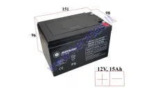 Elektrinio dviračio akumuliatorius 12V 15AH  Analogas EB009, EB2087 6-DZF-12 6DZF12 Tinka mini keturračiams HUNTER, GEPARD, CRUSAD