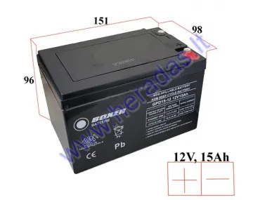 Elektrinio dviračio akumuliatorius 12V 15AH  Analogas EB009, EB2087 6-DZF-12 6DZF12 Tinka mini keturračiams HUNTER, GEPARD, CRUSAD