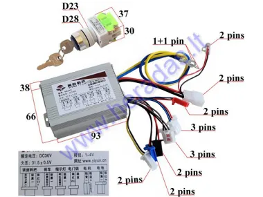 Elektrinio keturračio kontroleris 36V 800W komplektas su spynele 3 greičiai analogas EB081 ,EB124