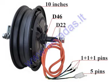 Electric scooter rear wheel 10 inch with motor 1800WAT 60/72V fit with controller EB1292, wiring EB1296