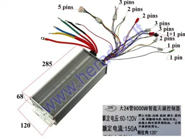 Elektrinio motorolerio, motociklo kontroleris 60-120V  9000W 150A elektrinio automobilio valdiklis  24 tube 2-4KW motorams