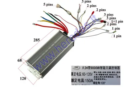 Electric scooter, motorcycle controller 60-120V 9000W 150A electric car controller 24 tube for 2-4KW motors
