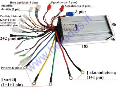 Elektrinio motorolerio, motociklo,paspirtuko kontroleris 60V 35A sinusinis 15 tube  2000W