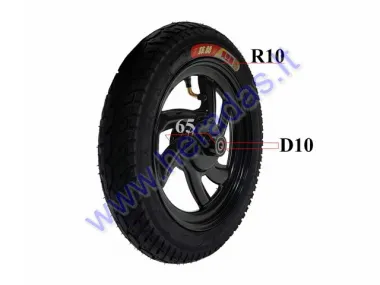 Elektrinio motorolerio priekinis ratas su padanga R10 14x2.50  64-254  60/100 R10