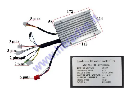 Elektrinio triračio  kontroleris 48V 500W ST96 RX-48V12G30A 120laipsnių