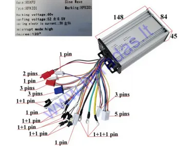 Elektrinio triračio kontroleris 60V 1000W  30A MS03,MS04 SINE WAWE 12 tube analogas EB379