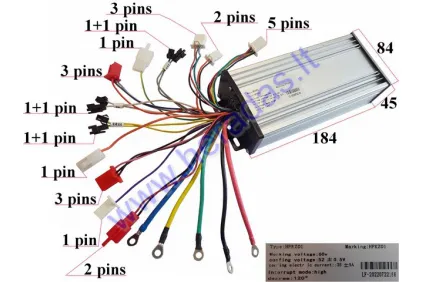 Elektrinio triračio kontroleris 60V 1000W 35A  MS04 arba 60V sistemai MS03 modeliams iki 2019 ne sinusiniams varikliams. HFKZ01