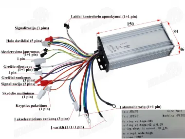Controller 48V 800W for electric trike scooter MS01 SINE WAVE VERSION
