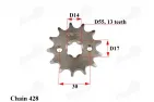 CHAIN AND SPROCKET SET FOR MOTORCYCLE CHAIN 428-114 SPROCKETS 13/47