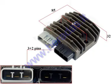 Įtampos reguliatorius 5 kontaktų (3+2) motociklo, keturračio YFM700 07- Yamaha R1,Grizzly, FZS, 1D7-81960-00 01-FH020AA (krovimo rėlė) Tinka CFMOTO 500 kro