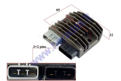 Įtampos reguliatorius 5 kontaktų (3+2) motociklo, keturračio YFM700 07- Yamaha R1,Grizzly, FZS, 1D7-81960-00 01-FH020AA (krovimo rėlė) Tinka CFMOTO 500 kro