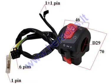 Jungiklių mazgas dešinės pusės ATV keturračio, motociklo šviesos, gesinimas, starteris 6PIN +1PIN JUNAK 901