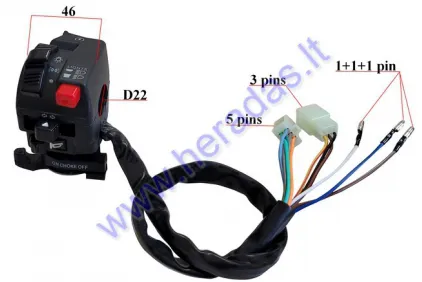 Jungiklių mazgas dešinės pusės ATV keturračio, motociklo šviesos, gesinimas, starteris, posūkiai, signalas 3PIN+5PIN +1PIN ATV BASHAN BS250S-5