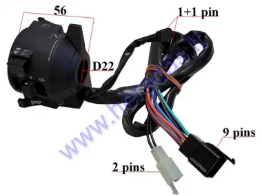 Switch assembly left side for ATV quad, motorcycle lights, turns, signal 9PIN+2PIN WEKTOR, JINLUN, RAVEN, ROMET