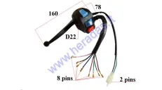 Jungiklių mazgas motoroleriui posūkiai/signalas/šviesos 8+2PIN 22mm vairui. Veidrodėliai M8