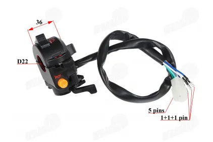 Switch assembly lights/turn signals/signal for scooter, moped 5+3 pin mirrors 8mm right thread for 22mm steering wheel fits CHAMP DELTA