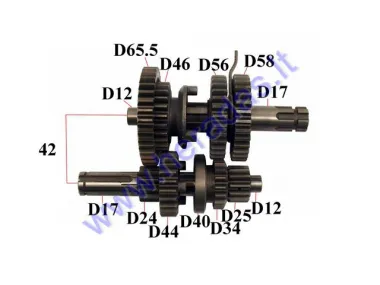 GEARBOX SHAFTS (MAINSHAFT+COUNTERSHAFT) 125CC 3+1 GEARS