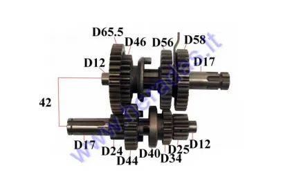 GEARBOX SHAFTS (MAINSHAFT+COUNTERSHAFT) 125CC 3+1 GEARS