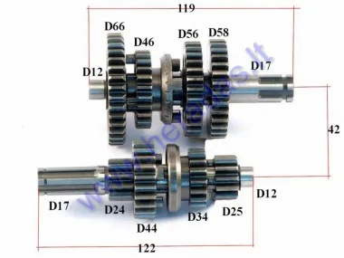 Gearbox shafts (mainshaft+countershaft) 125cc 3+1 gears  WARRIOR