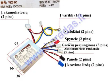 Controller for electric motorcycle MX800E 800W 36V YK31C 2 seed