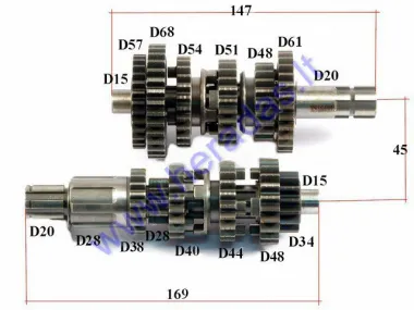 Gearbox shafts (mainshaft+countershaft) for ATV quad bike