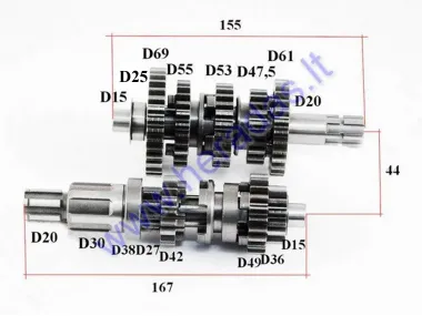 Gearbox shafts (mainshaft+countershaft) for ATV quad bike