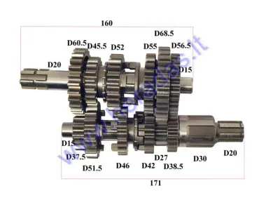 Gearbox shafts (mainshaft + countershaft) for ATV quad bike