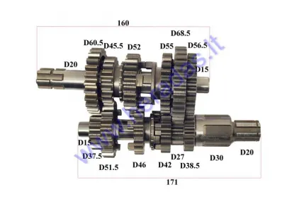 Gearbox shafts (mainshaft + countershaft) for ATV quad bike