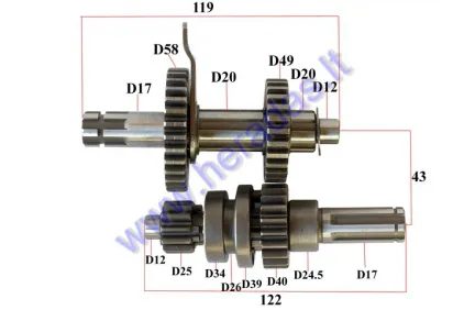 GEARBOX SHAFTS (MAINSHAFT+COUNTERSHAFT) FOR ATV QUAD BIKE