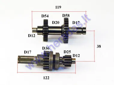 Gearbox shafts (mainshaft+countershaft) for ATV quad bike