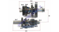 Gearbox shafts (mainshaft+countershaft) for motorcycle