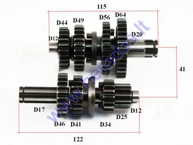 Gearbox shafts (mainshaft+countershaft) for motorcycle 125cc LIFAN