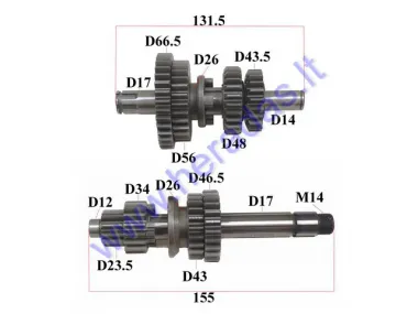 Gearbox shafts (mainshaft+countershaft) for motorcycle 140cc LF140 Lifan