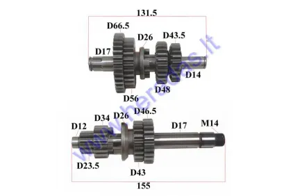 Gearbox shafts (mainshaft+countershaft) for motorcycle 140cc LF140 Lifan