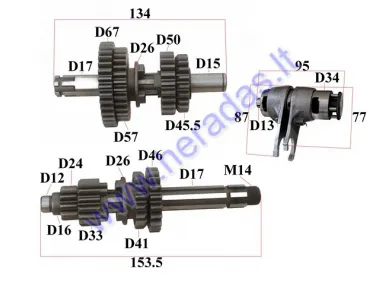 Gearbox shafts (mainshaft+countershaft) for motorcycle 140cc YX140