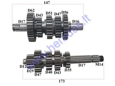 Gearbox shafts (mainshaft+countershaft) for motorcycle 190cc ZS190