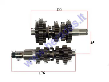 Gearbox shafts (mainshaft+countershaft) for motorcycle
