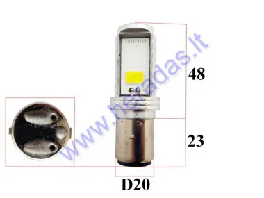 Lemputė LED 12V tinka elektriniam triračiui MS03 MS04 S2 tipas, 2 kontaktų, trumpos,ilgos S2 BA20d galia 30W