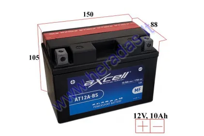 MOTOCIKLO AKUMULIATORIUS 12V 10AH  175A  AT12A-BS AXCELL ENERGY SOLUTION  MF 150X88X105 YT12A-BS